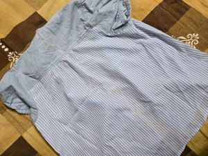 Light Blue Striped Denim Top