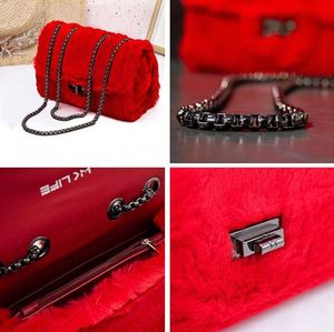 Red Faux Fur Shoulder Bag