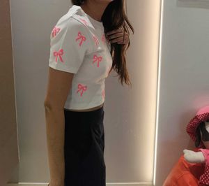 Cute Bow Print Crop Tee - XS/S