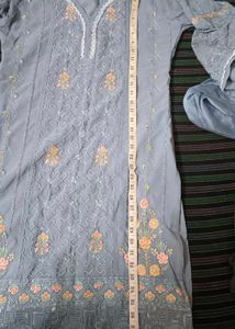 Designer Grey  Kurta with Straight Pants &amp; Plain D