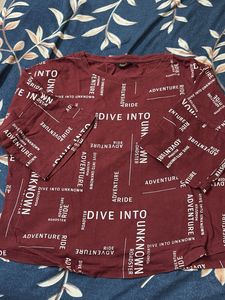 Maroon Graphic Print Crop Tshirt