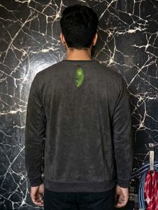 Men's Charcoal Grey Sweatshirt with Peacock Feathe