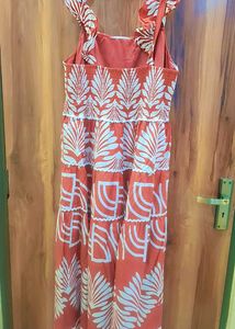 Boho Orange Leaf Print Maxi Dress