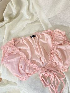 Cute Pink Ruched Crop Top