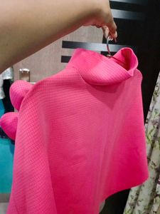 Stylish Pink Textured Top with Ruffled Sleeves