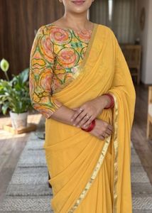 PURE GEORGETTE YELLOW SAREE with Blouse