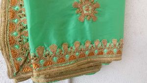 Beautiful Embroidered Green Saree