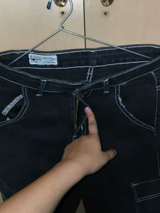 Black Cargo Jeans with Contrast Stitching