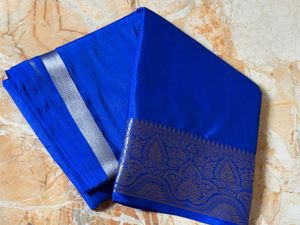 royal blue with silver zari border mysore crepe il