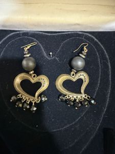 Heart Dangle Earrings and pearl bangles.