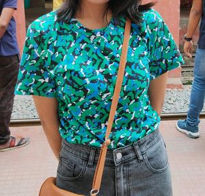 Green Abstract Print Slim Fit Top