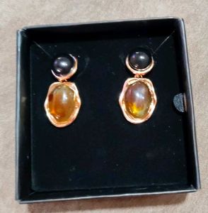 Elegant Amber & Pearl Drop Earrings