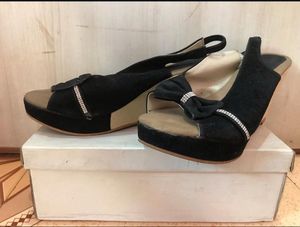 Black Wedges with Bow Detail