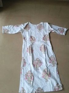 White Kurta with Pink Floral Print