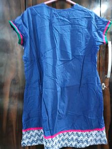 Blue Kurta with Embroidered Neck