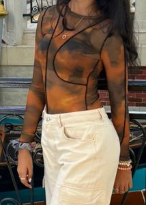 Sheer Cloud Print Long Sleeve Top