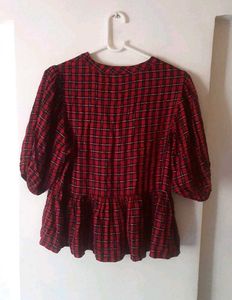 Red Plaid Peplum crop  Top, size S