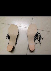 Strappy Black Tie-Up Block Heel Sandals