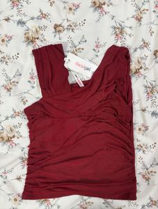 Maroon Ruched One-Shoulder Top