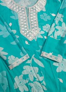 Beautiful Teal Floral Short Kurti