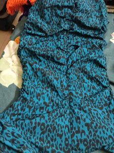 Blue Leopard Print Ruched Dress