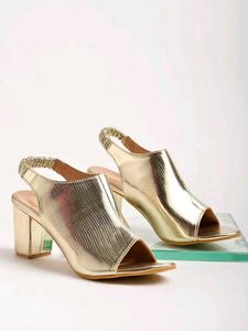Stylish Gold Slingback Block Heels