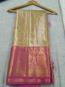 Elegant Gold and Pink Silk Saree