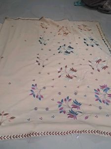 Beige Floral Embroidered Saree