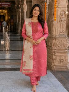 Elegant Pink Kurta Set with Floral Dupatta