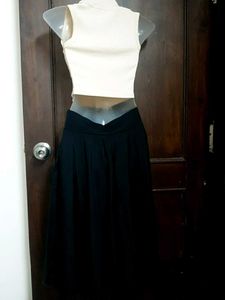 Ribbed Zip-Up Crop Top &amp; Black Midi Skirt Set