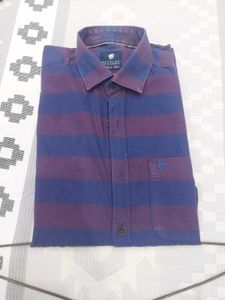 Blue & Burgundy Striped Casual Shirt