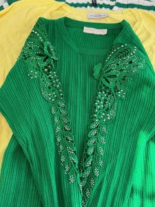 Vibrant Green Embellished Long Sleeve Top