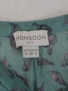 Monsoon Sage Green Bird Print CrinkleBlouse Top
