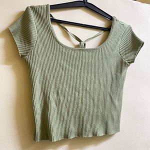 Ribbed Knit Crop Top with Back Tie Detail