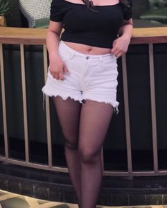 Cream Frayed Hem Denim Shorts