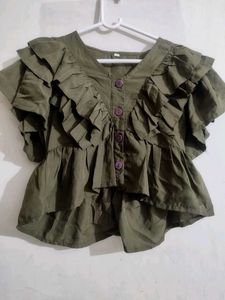 Chic Ruffle Olive Green Top