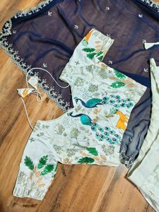 sequined embroidered lehanga choli peacock pattern