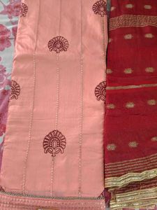 Elegant Peach &amp; Red Kurta Suit Material