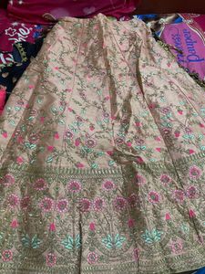 peach colour beautiful lehenga with embroidery work and hand work with heavy can can