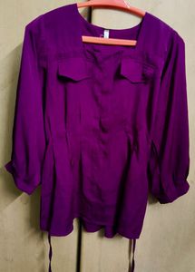 Purple Belted Peplum Top