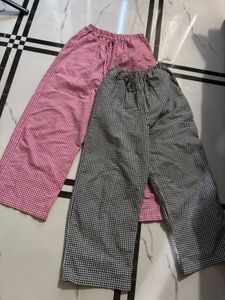 Gingham Print Palazzo Pants - Set of 2