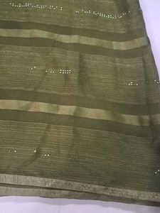 Elegant Olive Green Striped Saree