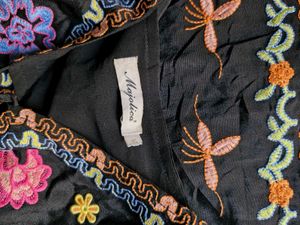 Boho Embroidered Black Top