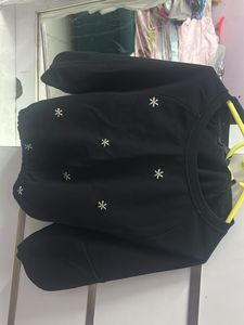 Black Embroidered Long Sleeve Top