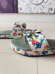Floral Print Slides with Bow Detail