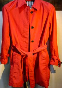 Coral Trench Coat with Belt