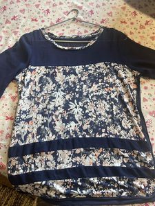 Sheer Floral Navy Blouse