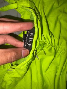 Neon Ruched Lace-Up Mini Dress