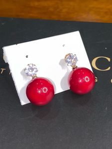 Red Pearl Drop Earrings