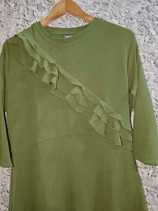 Olive Green Ruffle Detail Dress